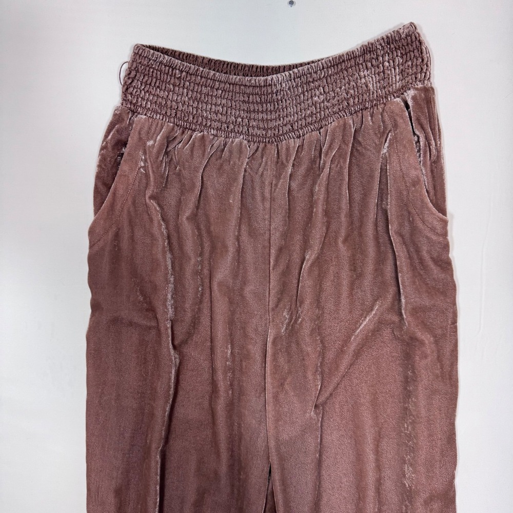 Anthropologie Gloria Velvet Jogger Pants Taupe Smocked Waist M Boho Athleisure - Picture 3 of 16